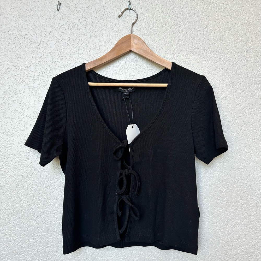 Brave Soul London Black T-Short with Front Ties